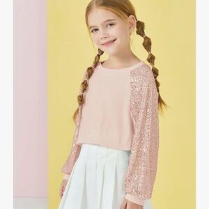 Pink Sequin Sleeve Kids Top